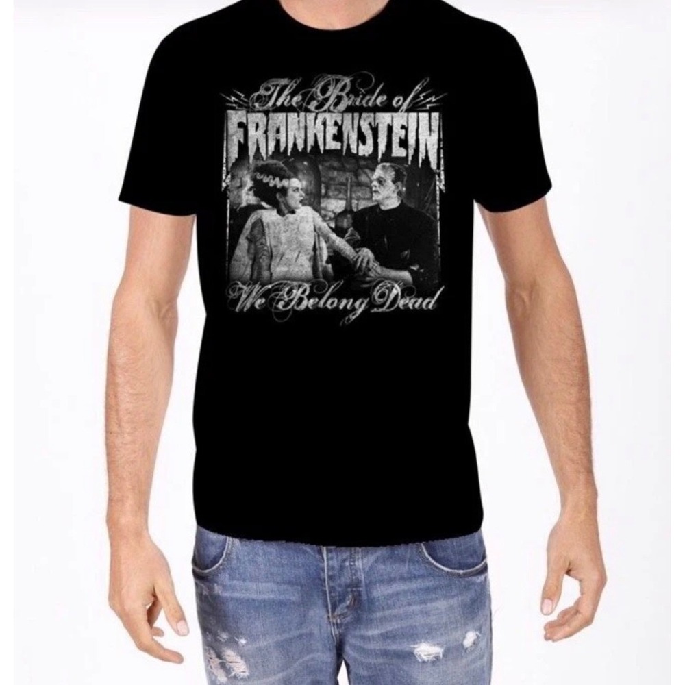 Universal Studios Bride of Frankenstein We Belong Dead Graphic T-Shirt Black L